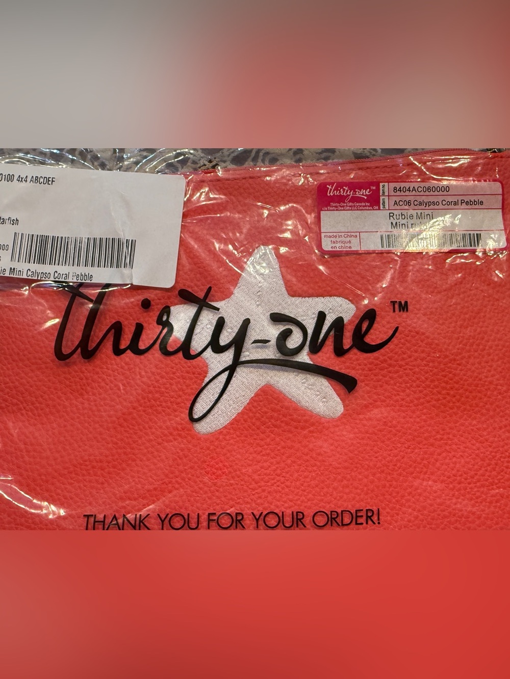 Thirty-One Rubie Mini Pebble Tote in Calypso Coral with Starfish NIB